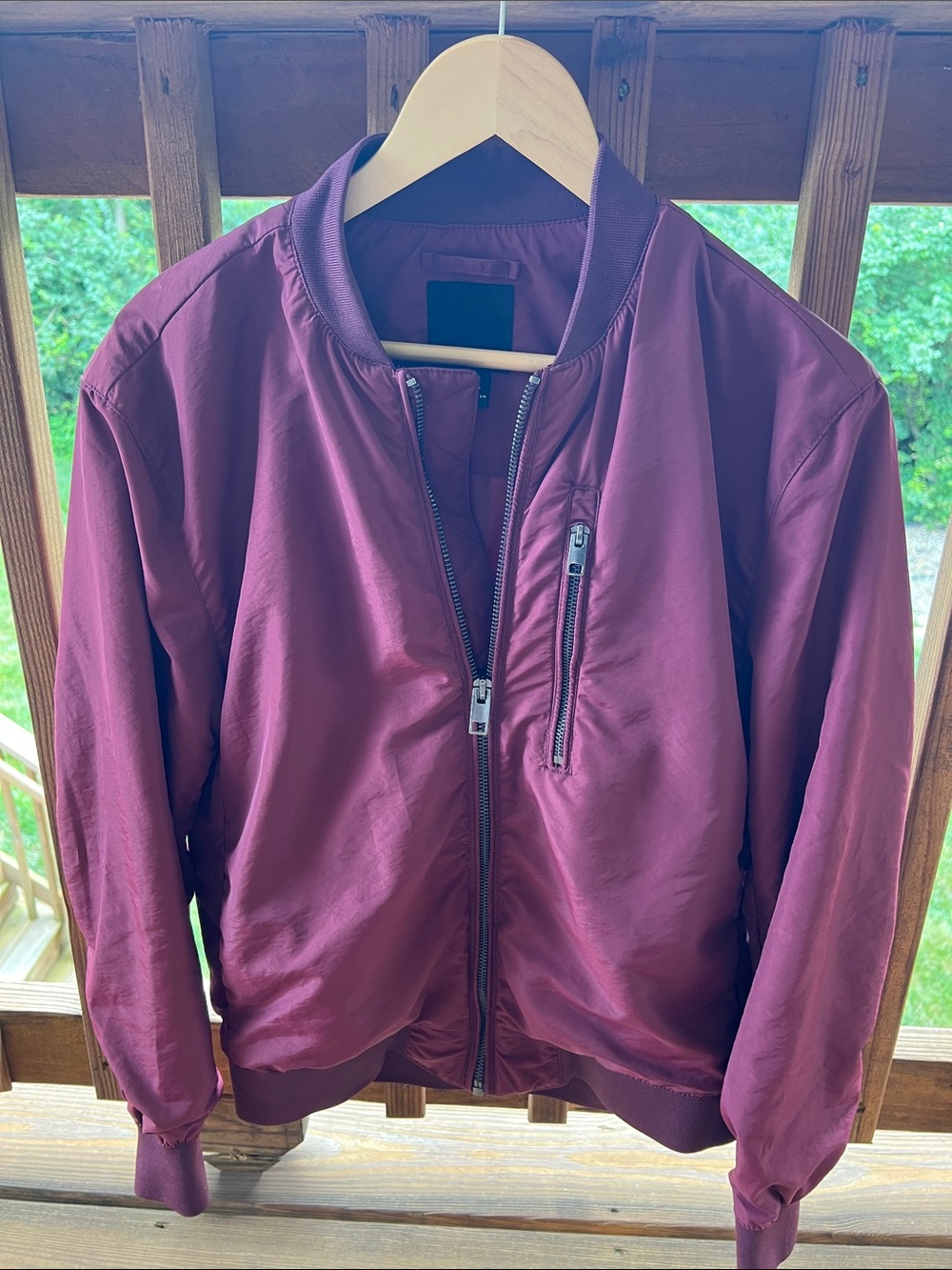 H&M Men's Bomber Jacket in Burgundy Red